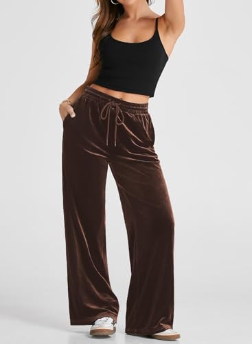 Herseas Women's Velvet Pants Drawstring Waist Wide Leg Casual Lounge Pant4