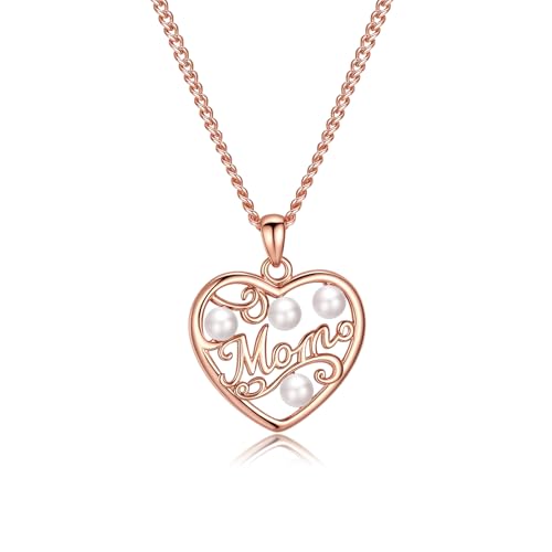 TIZU Collar Mujer Mom Corazón Perlas Colgante Collares de 18K Chapado en Oro Regalos para Aniversario Navidad Cumpleaños Día de San Valentín Regalo