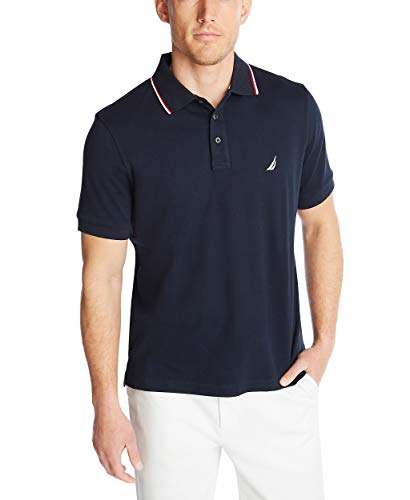 Nautica Men's Classic Fit Short Sleeve Dual Tipped Collar Polo Shirt, Navy, X-Large