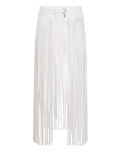 Jugaoge Women Punk Waistband Long Fringe Tassel Skirt Belt with Adjustable Double Buckles