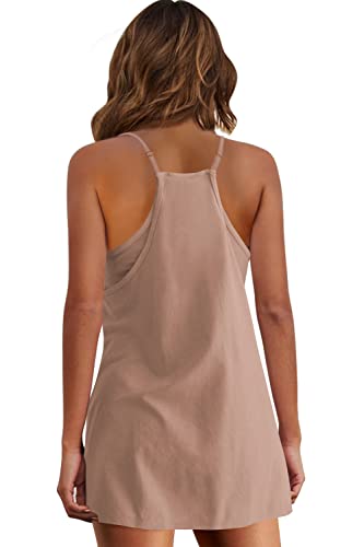 Image of Panadila Womens Summer Sleeveless Mini Dress V Neck Spaghetti Strap Sundress Athletic Short Dress with Pockets