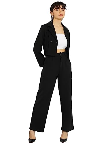 Image of KOTTY Women's Solid Relaxed Fit Full Sleeve Co-ord Blazer and Trouser Set.