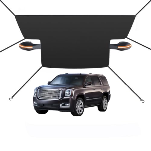 Custom Fit Windshield Snow Cover for GMC Yukon with Side Window and Rearview Mirror Protector, Car Snow Ice Frost Protector, Vehicle Specific Winter Windshield Cover with Side Flaps