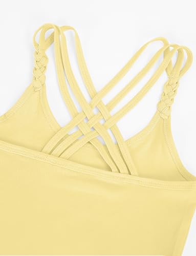 Image of Kids Girls Undershirts Sleeveless Criss Cross Back Tank Top Solid Cami Camisoles 3 Pack Stretch Comfort Vest Black White Yellow 4-5T