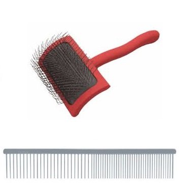 Chris Christensen Groomers Bundle - Big G Slicker Dog Brush Medium, Fluff Detangle Style, Saves Time Energy - 000 7.5 in. Greyhound Style Fine/Coarse Buttercomb, Stainless Steel Pins