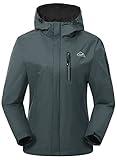 YSENTO Damen Regenjacke Wasserdicht Atmungsaktiv Outdoorjacke Leichte Übergangsjacke Windbreaker mit Kapuze(Grau,XL)