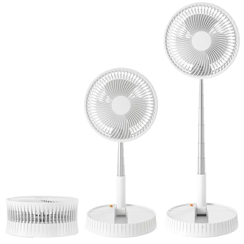 Portable Foldable Standing Fan 7200mAh Rechargeable Battery Operated Adjustable Height 4-Speed Quiet USB-C Desk Fan for Bedroom Office Camping Travel