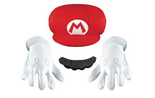 Super Mario Bros. Mario Accessory Kit for Kids Officially Licensed by Disguise Includes Character Hat Mustache and Lined White Gloves Pair with Disguise Dress Up