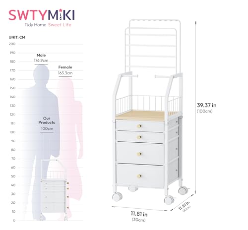 SWTYMIKI Jewelry Organizers and Storage- Multifunctional Stand Jewelry Organizer Cabinet for Necklace, Earring, Ring & Bracelet - Jewelry Box Necklace Holder with 4 Nonwoven Drawers & Wheel White by SWTYMIKI - Image 5