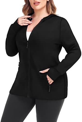 COOTRY Womens Plus Size Workout Jackets Full Zip Up Lightweight Athletic Running Hoodies Black2 4XL