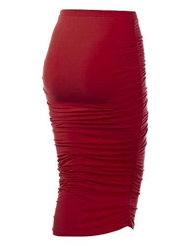 DOUBLJU Slim Fit Ruched Pencil Skirts for Women High Waisted Elastic Band Bodycon Shirring Skirt with Plus Size, Maxi Length3