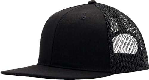 Image of Flat Bill Snapback Mesh Hats | Fits OSFM & XXL Big Head | Blank Solid Color Adjustable Trucker Hat for Men