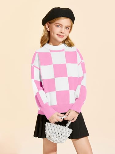 Image of Girls Sweaters Kids Fashion Plaid Mock Neck Pullover Sweater Tops 5-14 Years