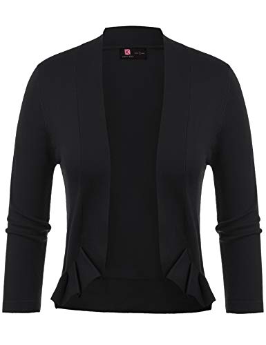 KANCY KOLE Womens Classic 3/4 Sleeve Shrug Knit Cardigans Open Front Cropped Bolero Sweaters (Black,M)