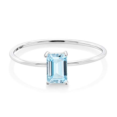 Gem Stone King 10K White Gold 6X4MM Emerald Cut Gemstone Birthstone Solitaire Engagement Ring for Women | Wedding Anniversary Promise Gold Ring | Available In Size 5 to 93