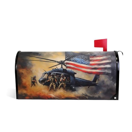 ALAZA Helicopter American Flag Soldier Magnetic Mailbox Cover MailWraps Garden Yard Home Decor for Outside Standard Size-18