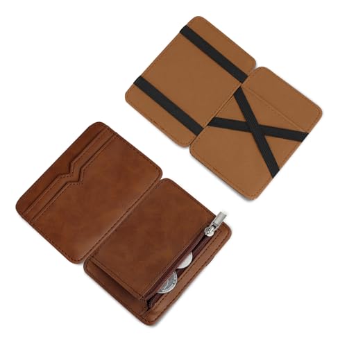 AfitLulu Portefeuille Homme Ultra Fin Portefeuille à Rabat en Cuir, Tendance Wallet for Men avec 4 Fentes pour Cartes et 2 Compartiments pour l'argent (Marron)