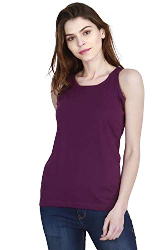 Image of FLEXIMAA Women's Cotton Plain Round Neck Sleeveless T-Shirt