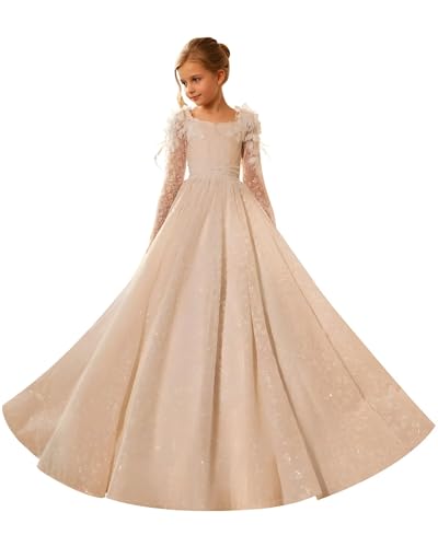 Elegant Flower Girl Dresses for Wedding Tulle Long Sleeves Pageant Dress Princess Ball Gowns for Girls