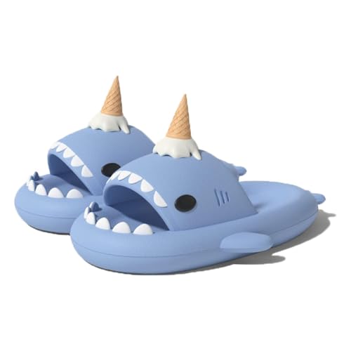 Ice Cream Shark Slides, Cute Cartoon 3D Cloud Shark House Slippers Shoes Sandals For Women Men