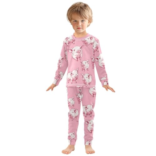 Pajama Sets Long Sleeve Pink Pig Pattern Print Soft Comfy Sleepwear 2 Piece PJS 3-8T2