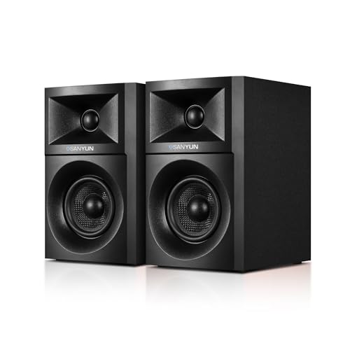 Sanyun SW203 4.0 Altavoces para computadora, control DSP de 60 W, 4 vías, sonido envolvente 3D, woofer de fibra de carbono de 3 pulgadas y tweeter de cúpula de seda de 20 mm, DAC de 24 bits, USB