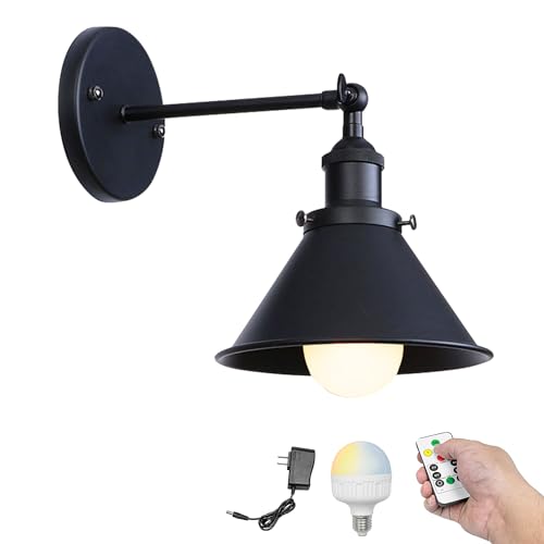 Image of Kiven Battery Operated Wall Sconces 1-Light,Vintage Wall Lights with Rechargeable Bulb,Dimmable Wall Lighting Fixtures for Painting Bedside Vanity Desk, Bronze Finish