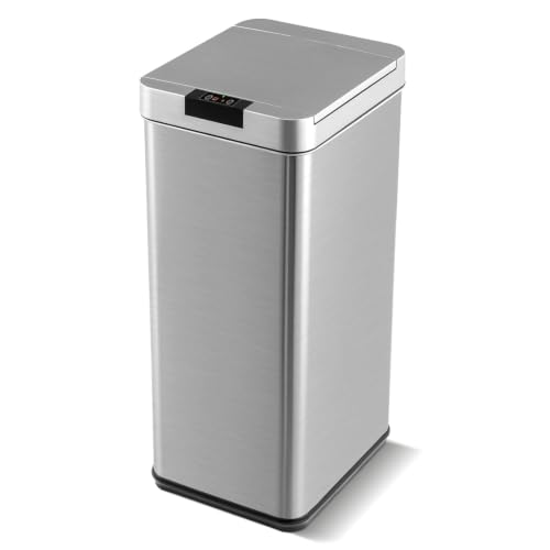 Image of TANGZON 48L Automatic Sensor Kitchen Bin, 3-Layered Stainless Steel Touchless Infrared Motion Waste Bin with Soft Closure & Stay Open Lid, Fingerprint-Proof Smart Trash Can Dustbin for Home Office