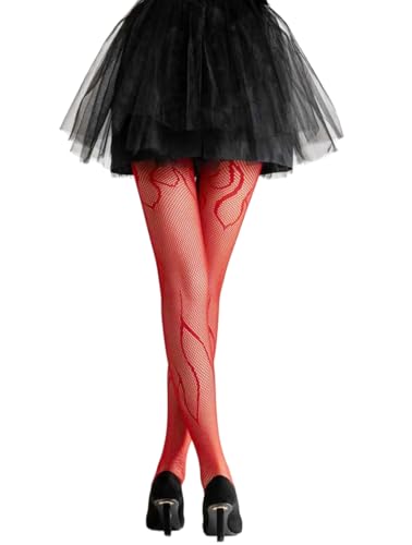 Image of Mrotrida Women's Fire Patterned Fishnet Tights Sexy Elastic Blaze Pantyhose Leggings Fire Mesh Stockings