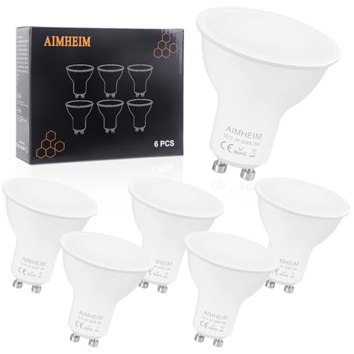 AIMHEIM Lampe GU10 LED Dimmbar Tageslichtweiß 5000K 5W Ersetzt 50W, Led Birnen, 120° Abstrahwinkel, Gu10 LED Strahler, Flimmerfrei Reflektorlampen, 6 Stück