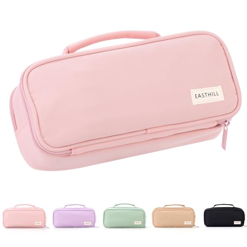 Image of EASTHILL Large Capacity Pencil Case Pen Pouch Organizer Canvas Pencil Bag with Handle School Supplies for Teen Girls-Pink