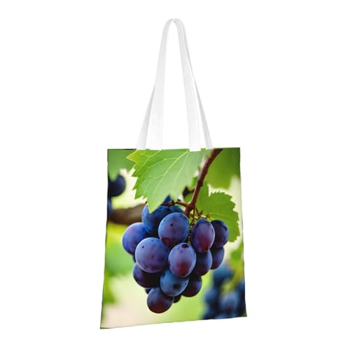 Grape Print Polyester Canvas Tote Bag, Worthy Shopping Bag, Ideal For Present And Daily Errands2