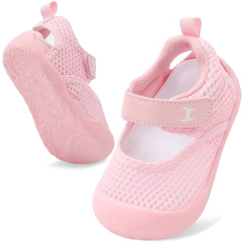 Scurtain Baby Sandals Infant Girl Boy Summer Beach Water Pool Swim Shoes Soft Sole First Walking Shoe Barefoot Mary Jane Dress Flats Shoes for Newborn Babies Pink Size