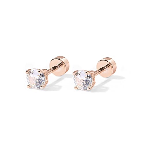 Image of PAVOI Flat Back Stud Earrings for Women, 14K Gold Plated CZ Cartilage Studs