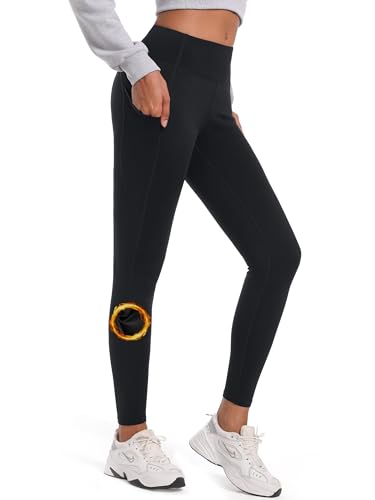 SEVEGO Women Fleece Lined Tall Yoga Leggings Thermal Warm Winter High Waisted Workouts Pants with Pockets, 34