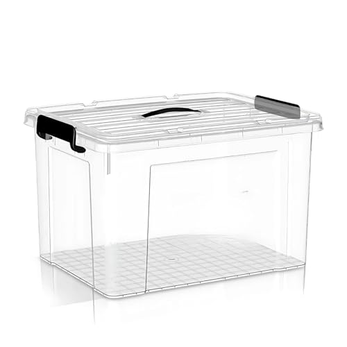Image of Ash & Roh Plastic Storage Box /Bin /Container with Locking Lid - Sturdy and Versatile Home Organizer, Available in Multiple Size. (1, HEAVY TRANSPARENT, (LARGE-45 X 33 X 27CM))