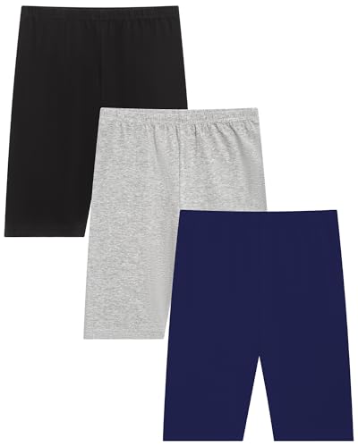 Moitiy Pantaloni da ciclismo da bambina, leggings corti, da ragazza, da ginnastica, da corsa, sportivi, in cotone, da 4 a 12 anni, 3 paia, Nero/Grigio/Blu marino, 7-8 Anni