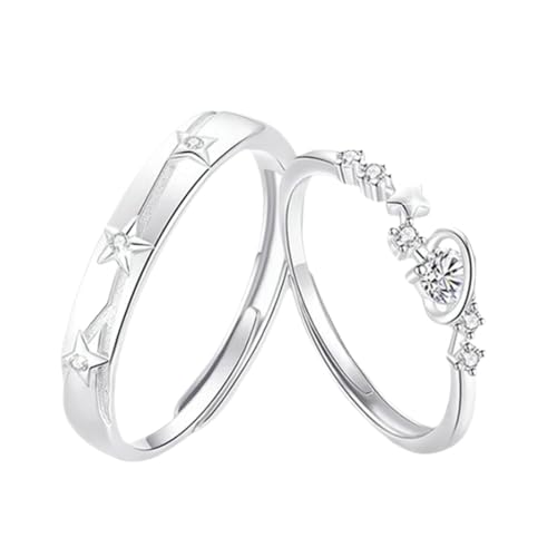 Paire de bagues réglables en argent 925 pour cadeau de couple