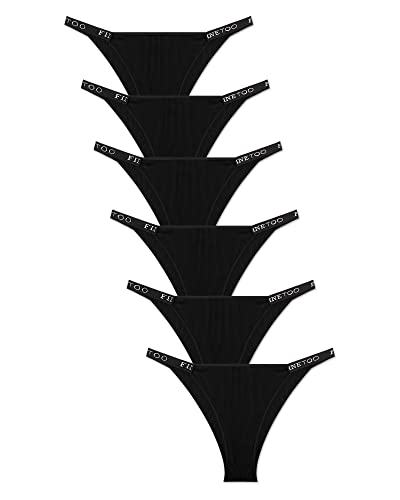 FINETOO Ropa Interior de algodón para Mujer, de Corte Alto, Bikini de Tiro bajo, hípster, Sexy, Pack de Ropa Interior descarada, Negro - Paquete de 6, S