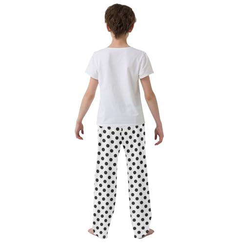 ZZXXB White and Black Polka Dot Boys Long Pants Soft Trousers Elastic Waist Kids Lounge Bottoms with Pockets S-XL3