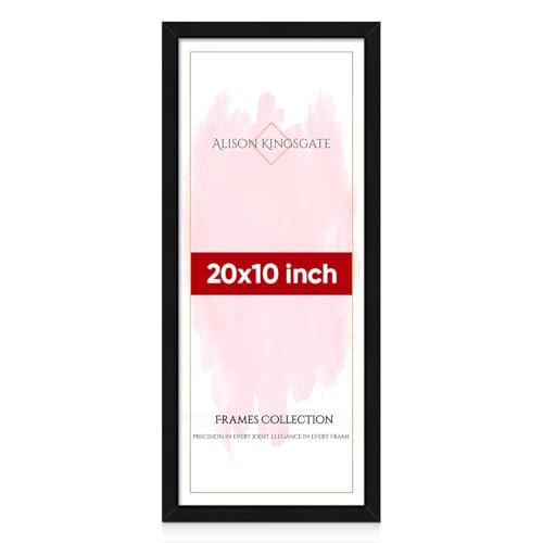Alison Kingsgate Sleek 20X10 Picture Frame - Engineered Wood with Shatterproof Perspex Front - Perfect for Photos, Posters, Certificates - Suitable for Wall Mount or Tabletop Display - BLACK