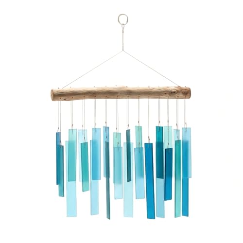 Solange & Frances Glass Wind Chimes for Outside. Handmade Hanging Wind Chimes Coastal Beach Decor Pool Area Gift Outdoor Decor Gift for Women Gifts for Mom Birthday Gifts for Women