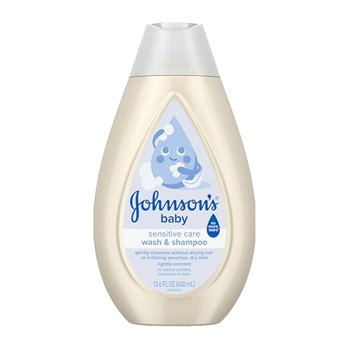 Image of Johnson's Sensitive Care Baby Wash & Shampoo, Daily Moisturizing 2-in-1 Baby Wash & Shampoo to Gently Cleanse Without Drying Out Sensitive Skin, Light Scent, Hypoallergenic, 13.6 fl. oz