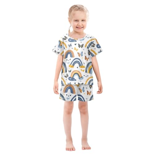 ALAZA Rainbows Butterfly Heart Pajamas Short Sleeve 2 Piece Sleepwear Top and Bottom Pajama Set Unisex3