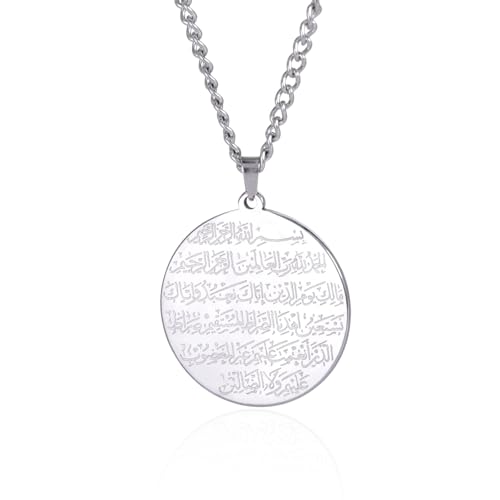 VASSAGO Collier avec pendentif Allah musulman pour homme et femme Ayatul Kursi Islam Coran Allah Charm Aïd Cadeau religieux, Acier inoxydable