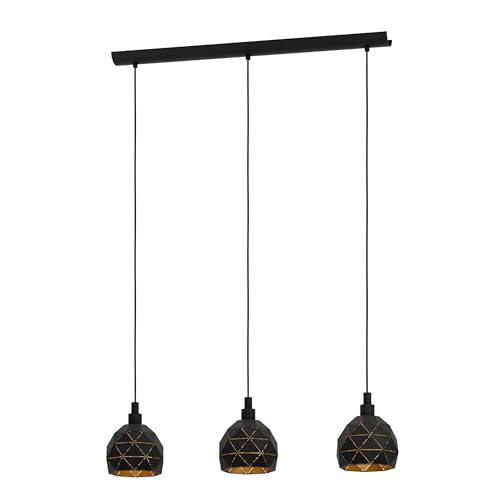 EGLO Pendellampe Roccaforte, 3-flammige Pendelleuchte, H&auml;ngelampe aus Metall in Schwarz und Gold, E14 Fassung