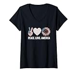Photo Gallery donna peace love america usa flag independence day 4 luglio maglietta con collo a v Photo Gallery donna peace love america usa flag independence day 4 luglio maglietta con collo a v