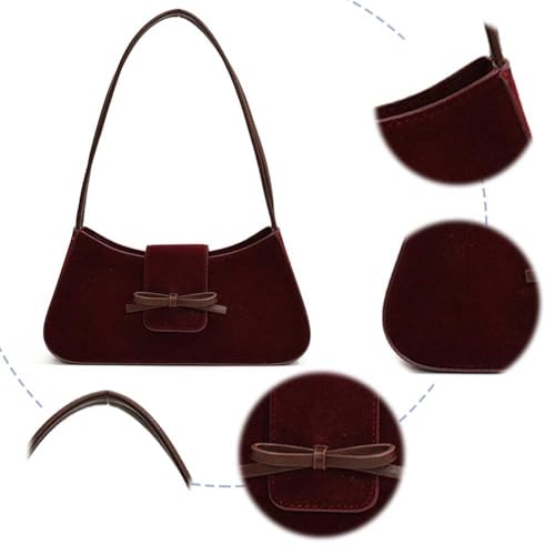 Image of YFGBCX Suede Handbag for Women Suede Hobo Bag Y2k Shoulder Bag for Women Brown Bow Purse