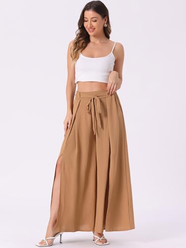 Allegra K Women's High Slit Hem High Waist Casual Wide Leg Long Palazzo Pants2