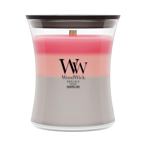 WoodWick Shoreline Trilogy Gifts for Women and Men 9.7 oz Medium Hourglass Trilogy Candle with Crackling Wick